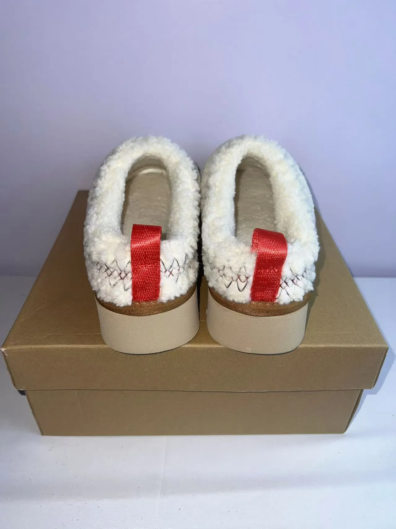 UGG Tasman White Red Shearling Upper Platform Sole Casual Shoes 5