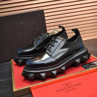 Valentino Black Glossy Patent Leather Chunky Lug Sole Oxford Shoes
