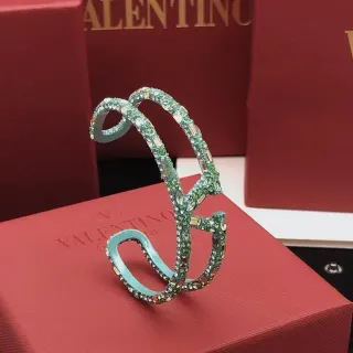 Valentino Blue Green Open Cuff Pavé Crystal-Encrusted Bracelet