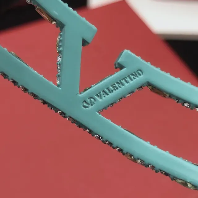 Valentino bracelet bleu vert ouvert cuff Pavé cristal incrusté 3