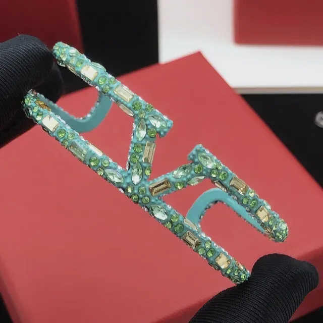 Valentino bracelet bleu vert ouvert cuff Pavé cristal incrusté 4