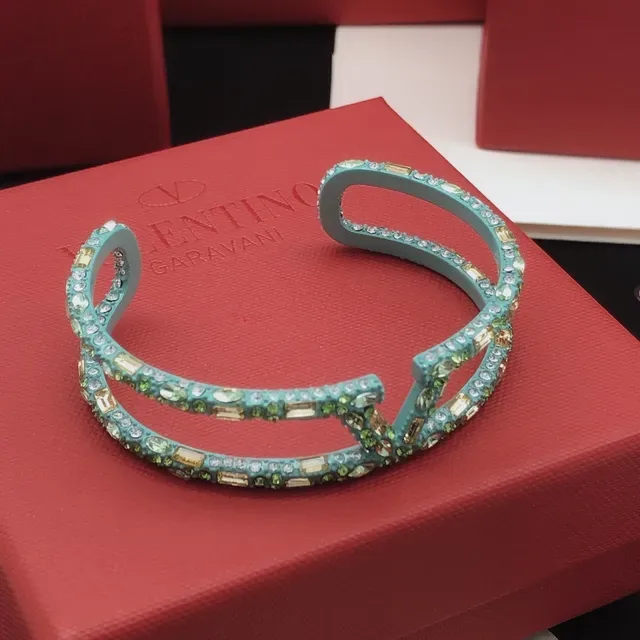 Valentino bracelet bleu vert ouvert cuff Pavé cristal incrusté 6