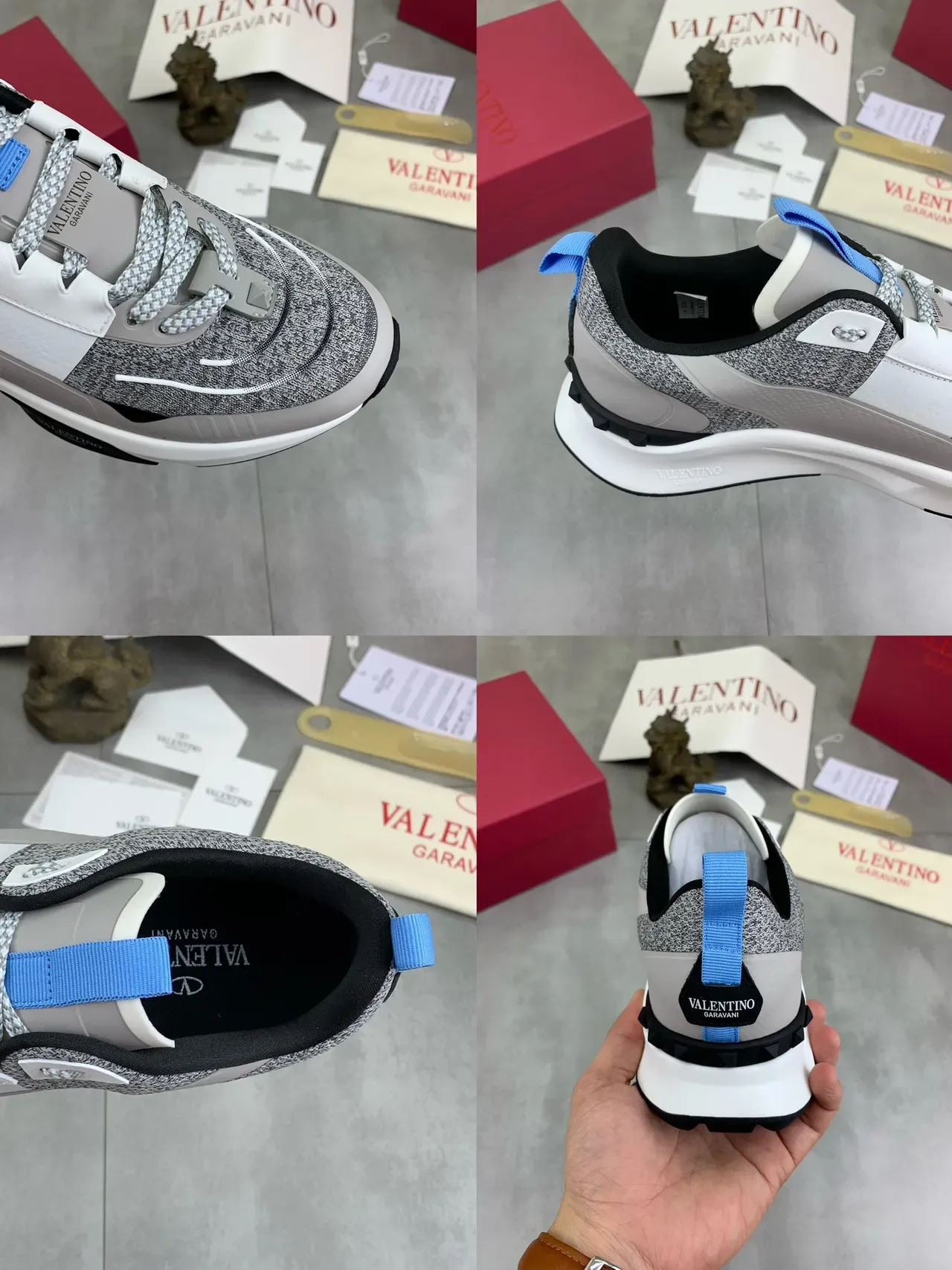 Valentino Gris Blanc Semelle Chunky à Plateforme Upper en Maille Heather Sneakers Lifestyle 2