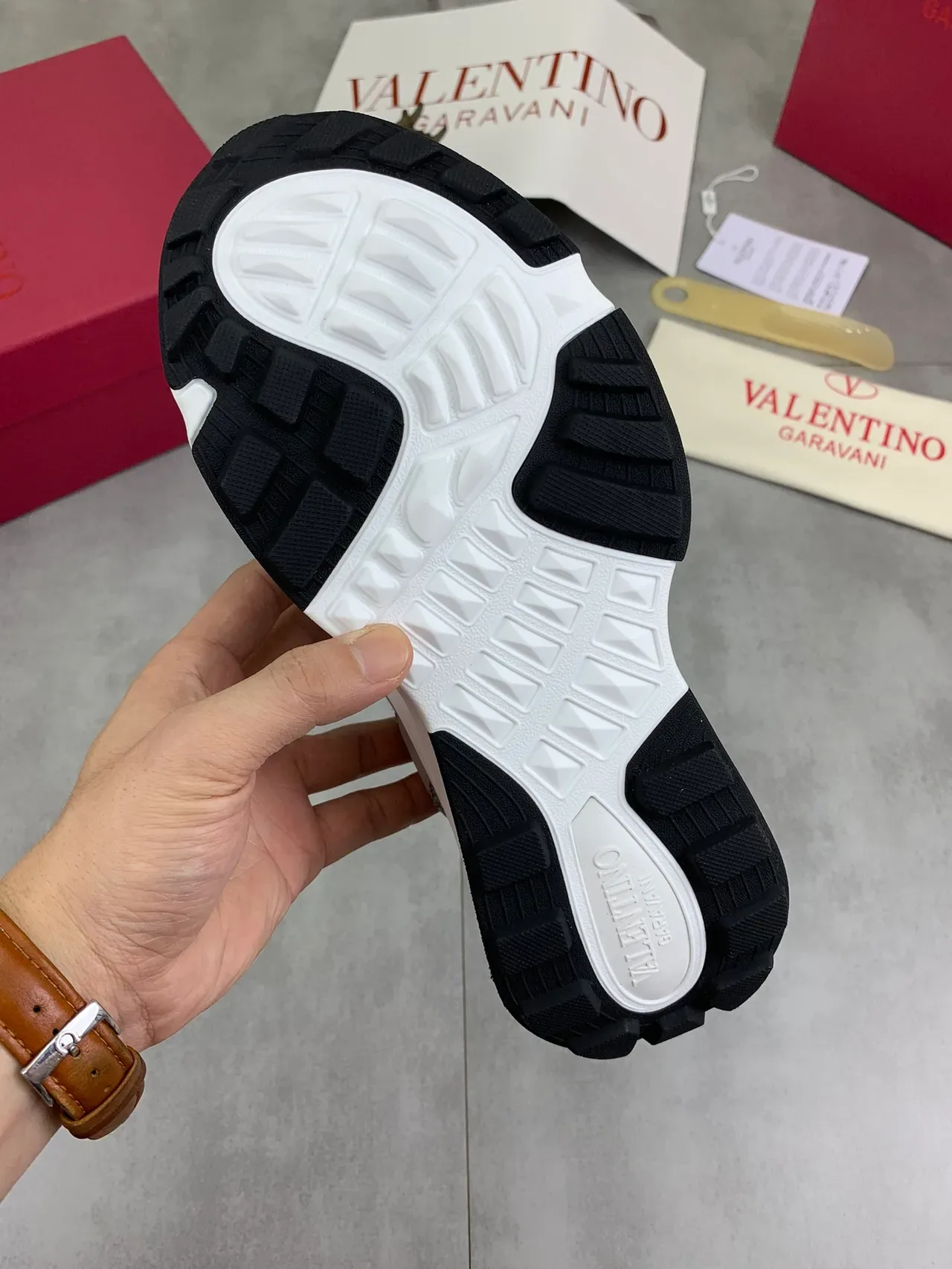 Valentino Gris Blanc Semelle Chunky à Plateforme Upper en Maille Heather Sneakers Lifestyle 3