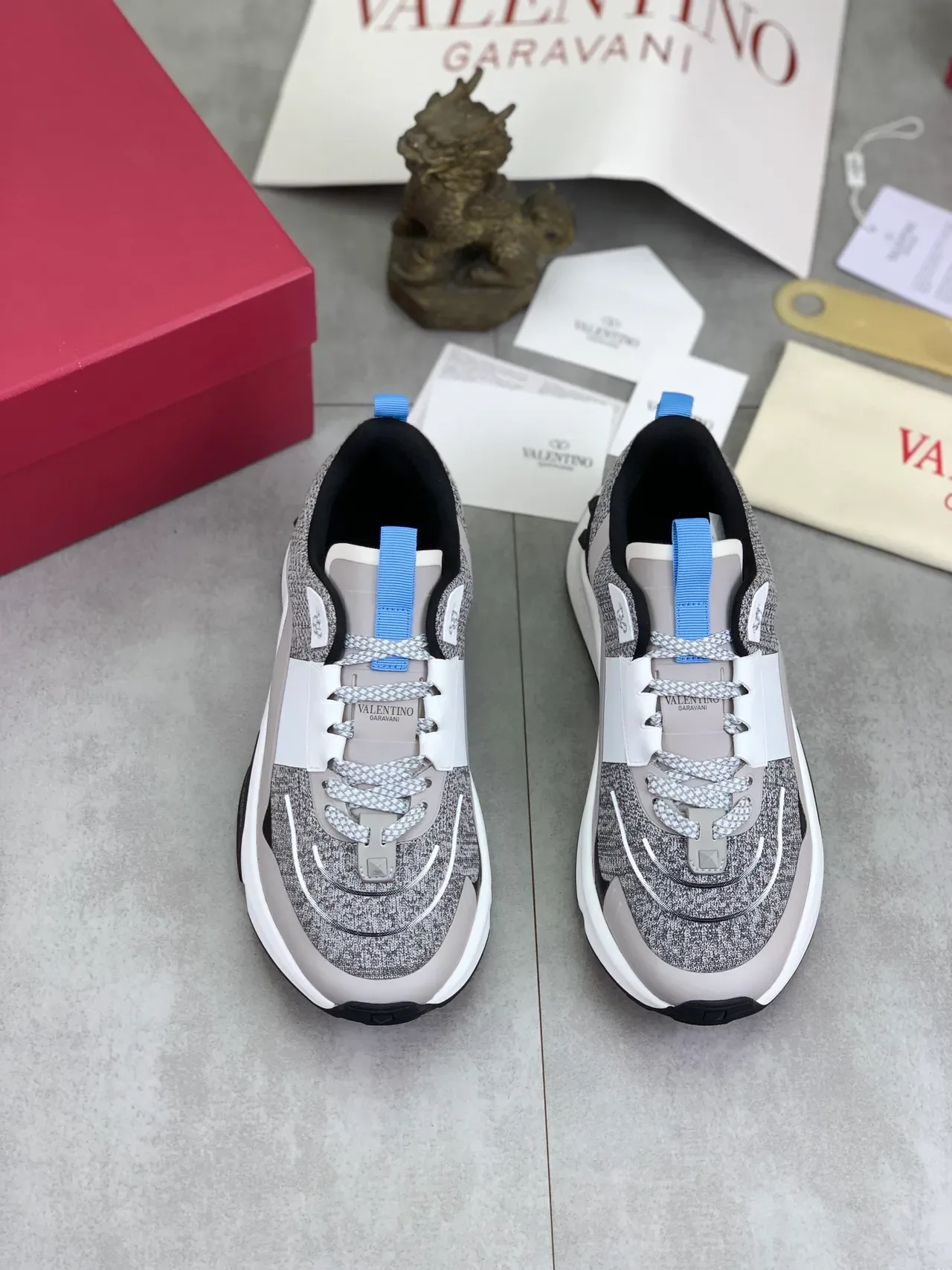 Valentino Gris Blanc Semelle Chunky à Plateforme Upper en Maille Heather Sneakers Lifestyle 6
