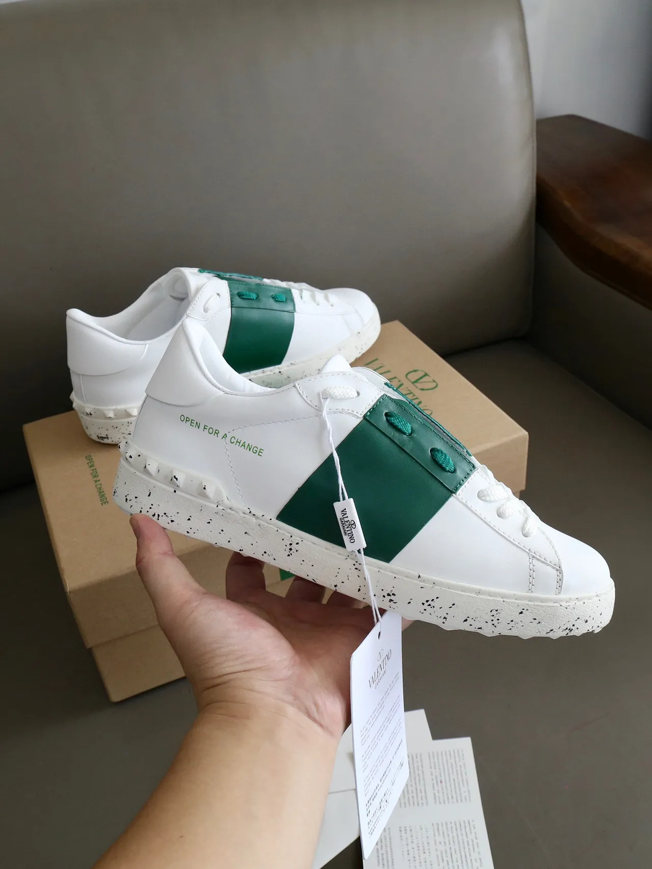 Valentino Open Chaussures Lifestyle Blanches et Vert Émeraude 4