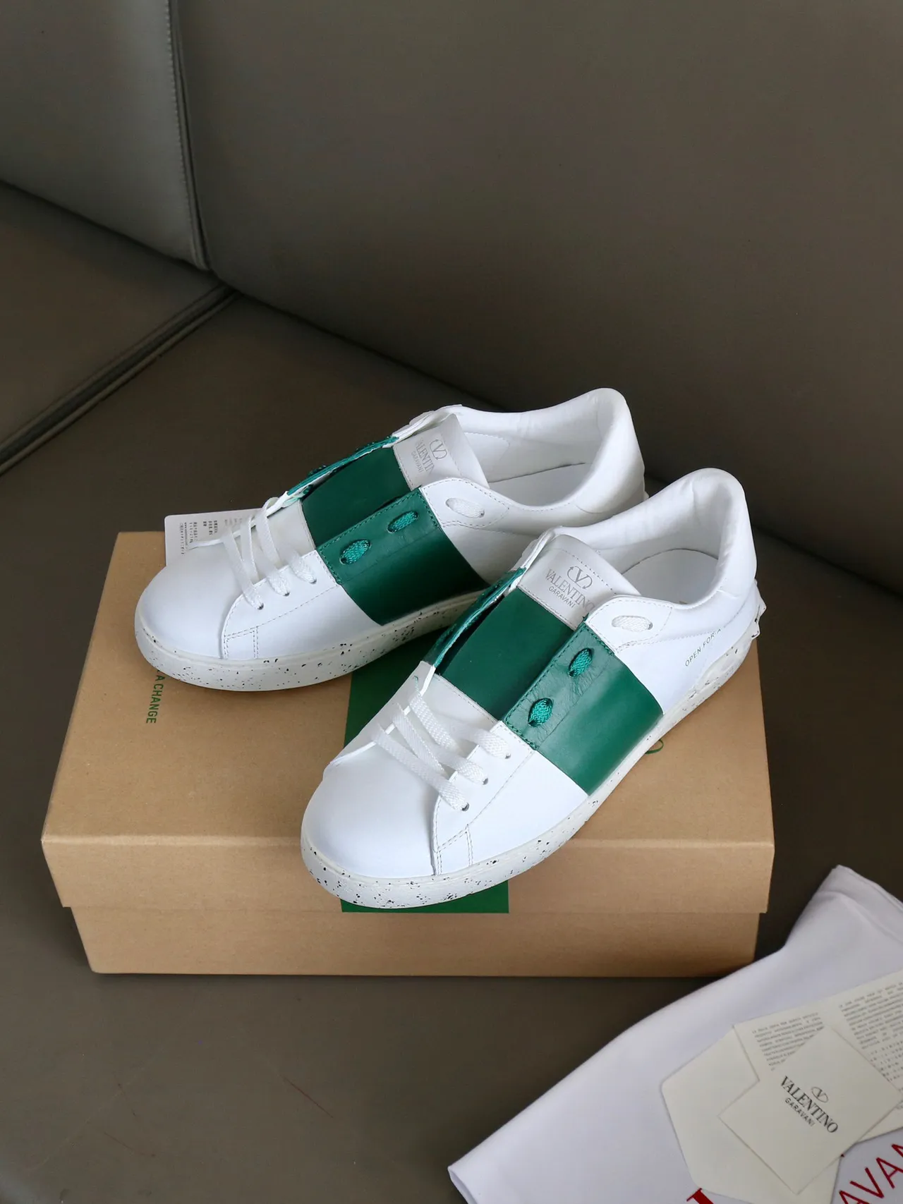 Valentino Open Chaussures Lifestyle Blanches et Vert Émeraude 8