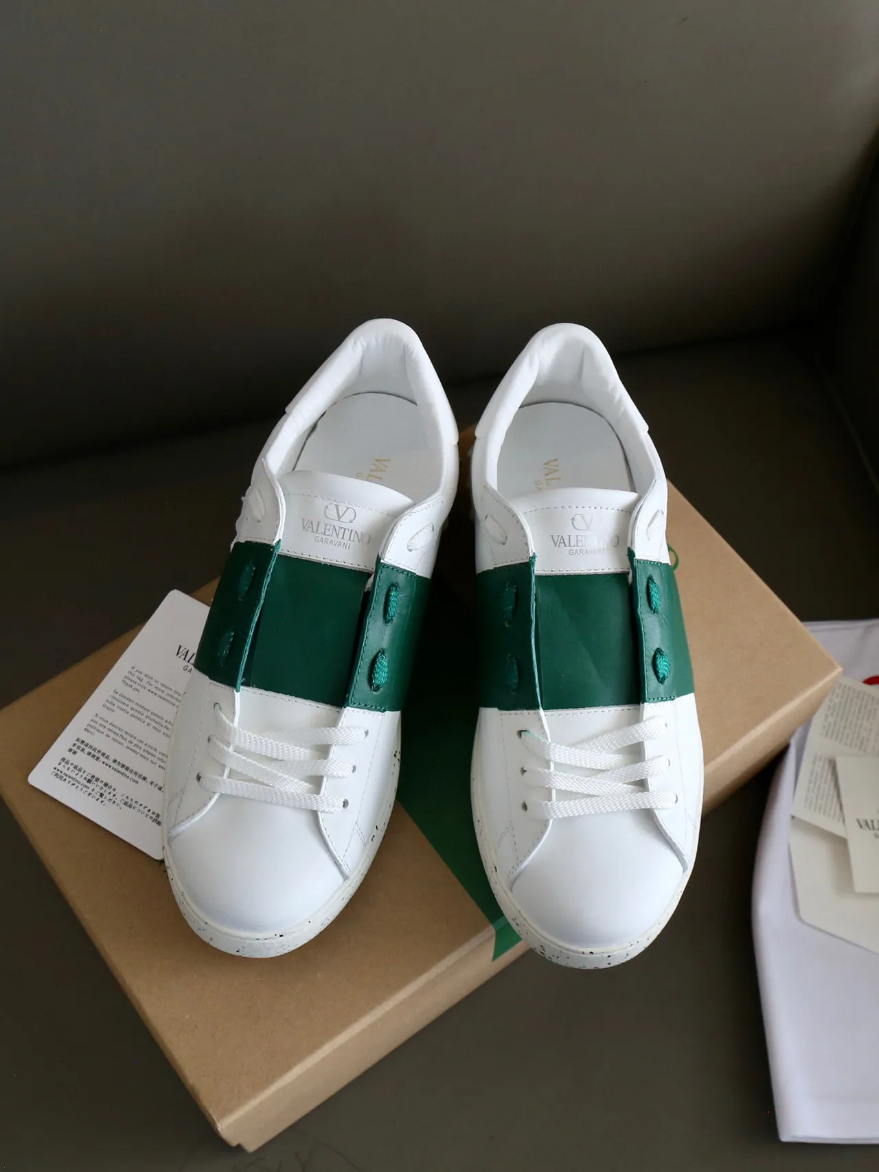 Valentino Open Chaussures Lifestyle Blanches et Vert Émeraude 9