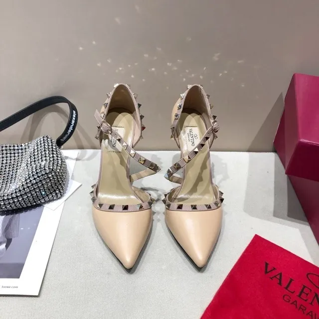 Valentino Rockstud Beige Silver Pointed-Toe T-Strap Stiletto 3