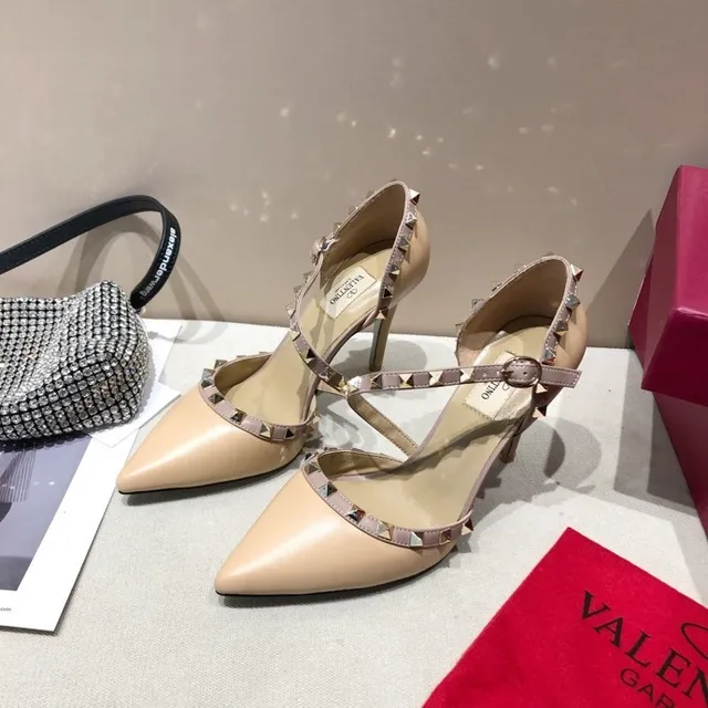Valentino Rockstud Beige Silver Pointed-Toe T-Strap Stiletto 4