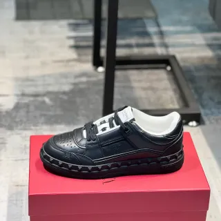 Valentino Rockstud Black and White Leather Lifestyle Sneakers