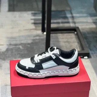 Valentino Rockstud Black and White Pyramid Stud Lifestyle Sneakers