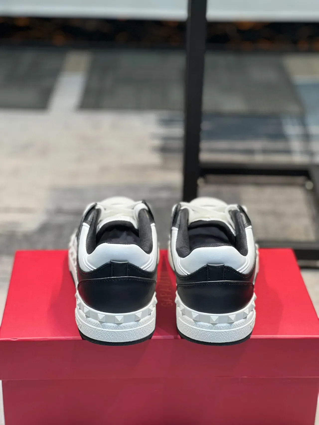 Valentino Rockstud Black and White Pyramid Stud Lifestyle Sneakers 2