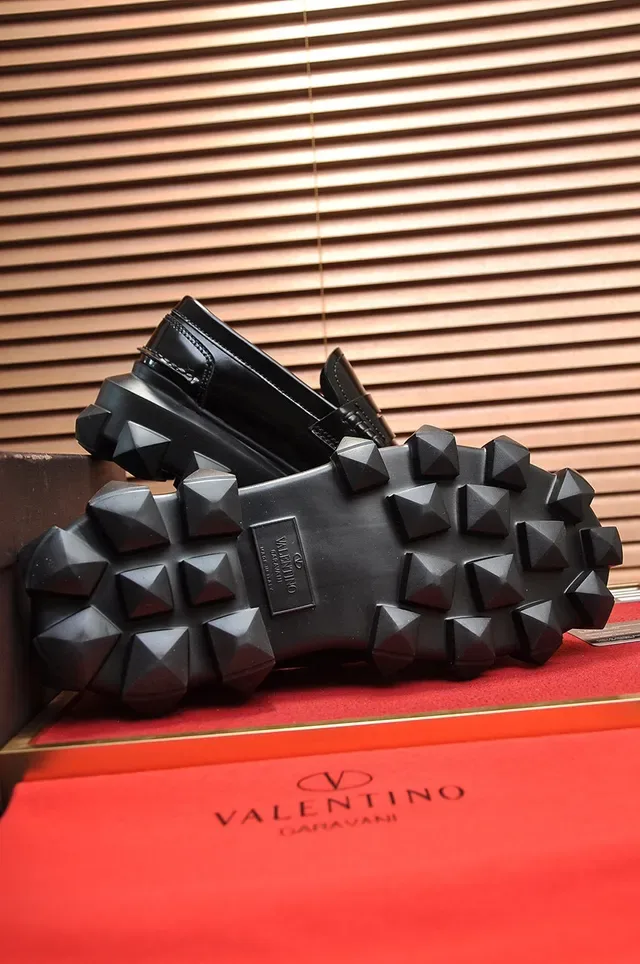 Valentino Rockstud Black Polished Leather Spiked Platform Sole Loafer 4