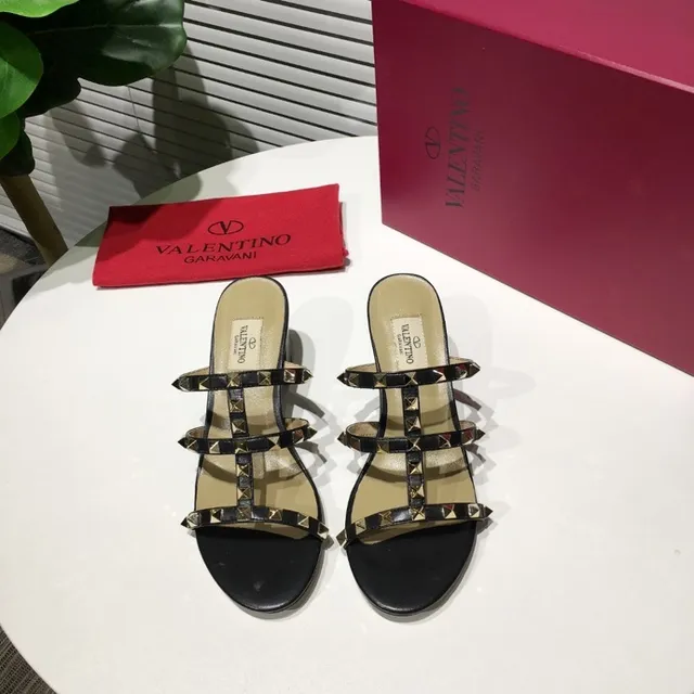 Valentino Rockstud Black Studded Triple-Strap Block Heel Gladiator Sandals 2