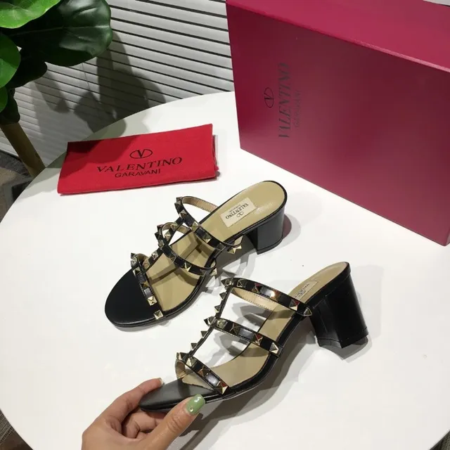 Valentino Rockstud Black Studded Triple-Strap Block Heel Gladiator Sandals 3