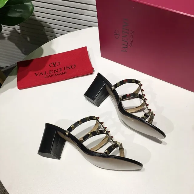 Valentino Rockstud Black Studded Triple-Strap Block Heel Gladiator Sandals 4