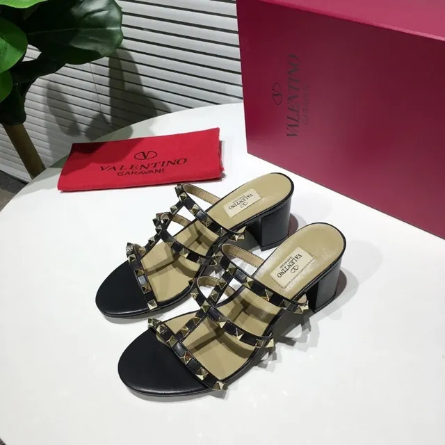 Valentino Rockstud Black Studded Triple-Strap Block Heel Gladiator Sandals 5