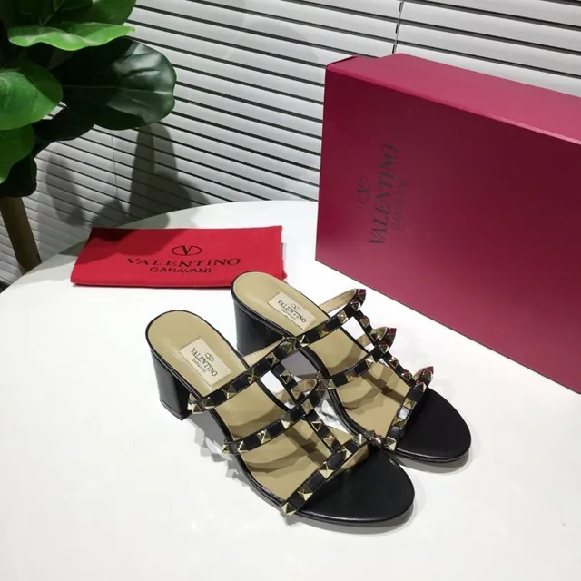 Valentino Rockstud Black Studded Triple-Strap Block Heel Gladiator Sandals 8