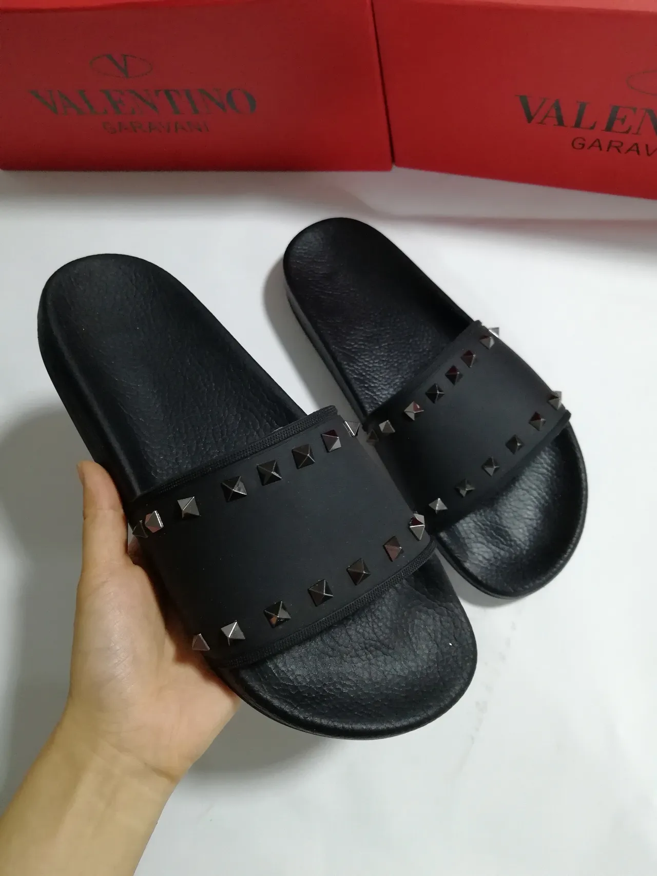 Valentino Rockstud Studded Black Slide Slippers 3