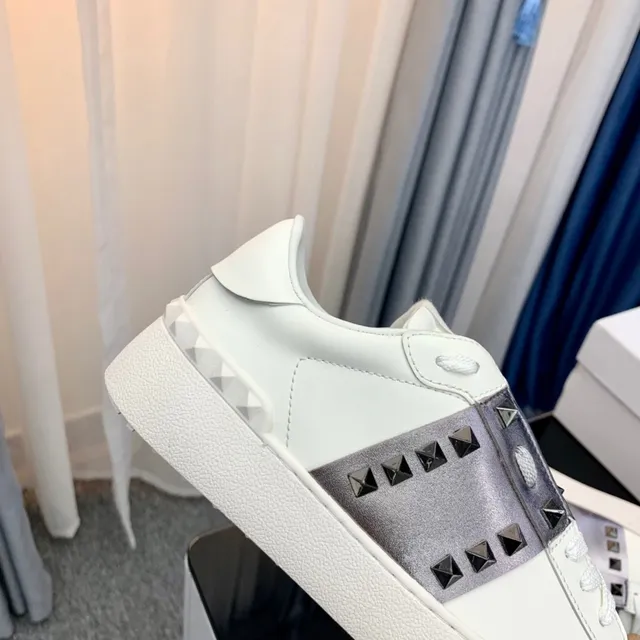 Valentino Rockstud White Leather Metallic Strap Pyramid Stud Lifestyle Sneakers 3