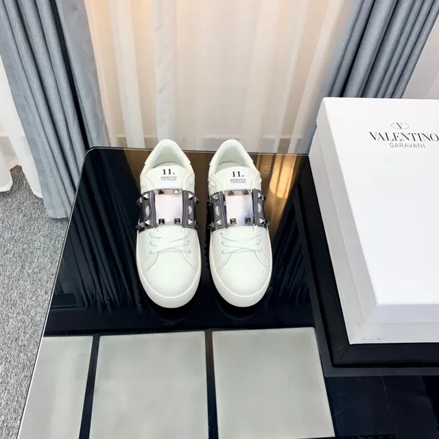 Valentino Rockstud White Leather Metallic Strap Pyramid Stud Lifestyle Sneakers 6