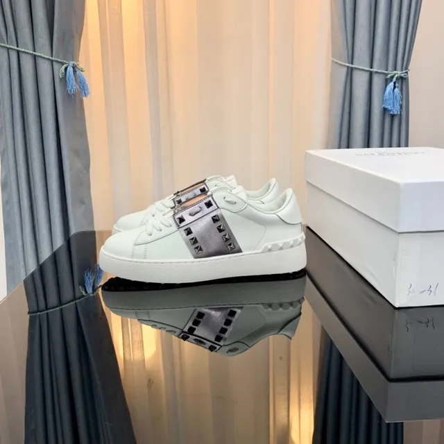 Valentino Rockstud White Leather Metallic Strap Pyramid Stud Lifestyle Sneakers 7