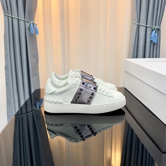 Valentino Rockstud White Leather Metallic Strap Pyramid Stud Lifestyle Sneakers 9