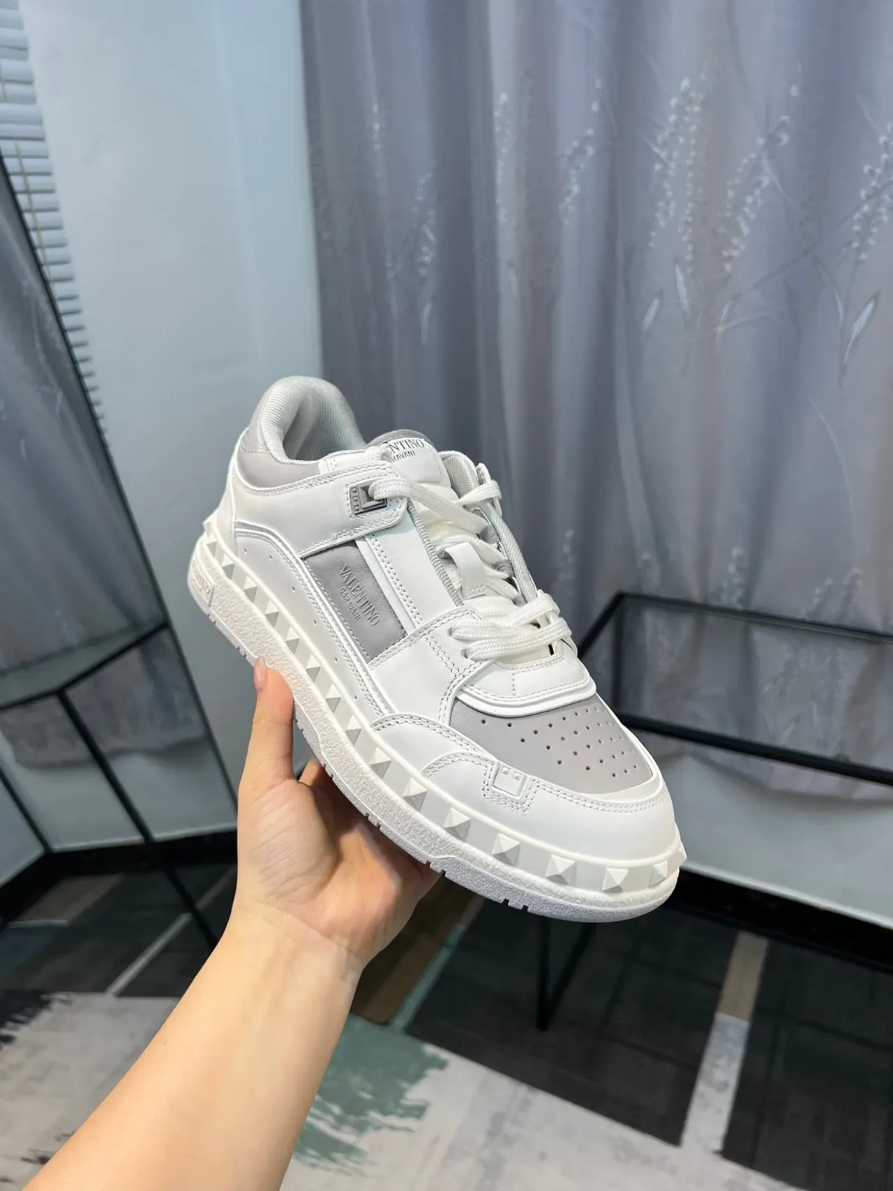 Valentino Rockstud White Leather Pyramid Stud Lifestyle Sneakers 3