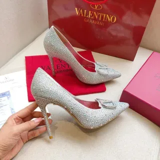 Valentino Silver Red Crystal-Embellished Pointed-Toe Stiletto