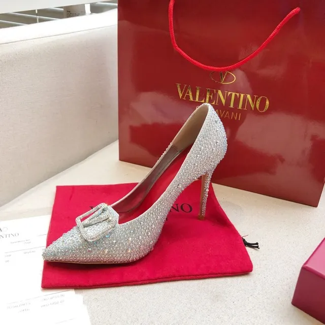 Valentino Silver Red Crystal-Embellished Pointed-Toe Stiletto 6