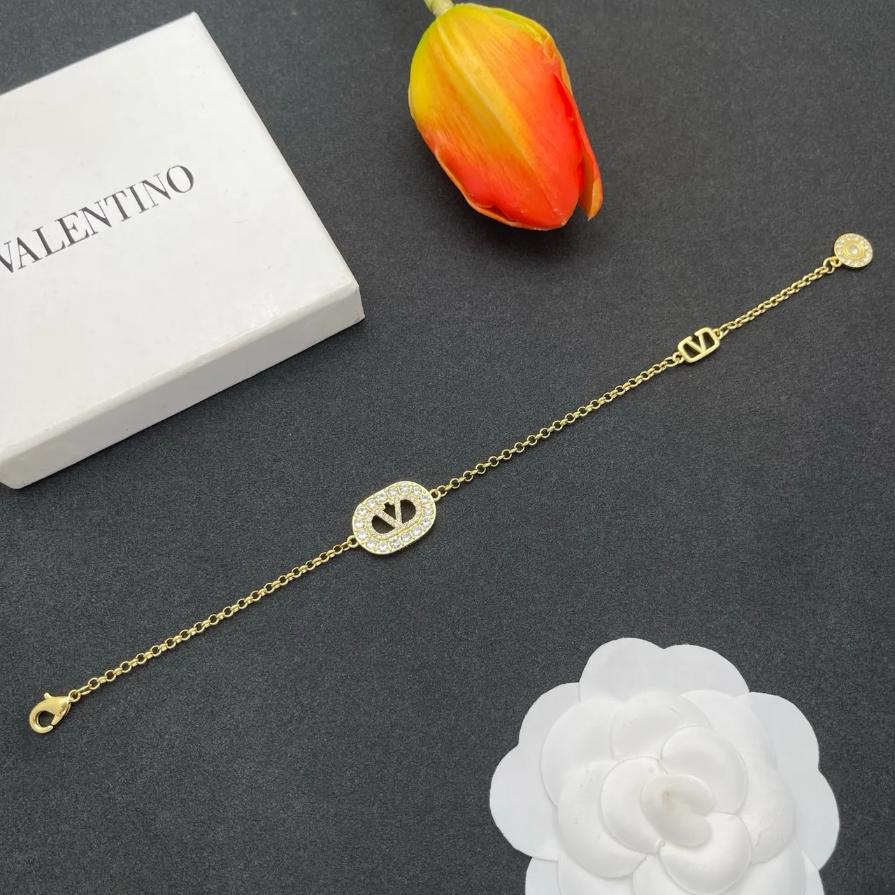 Valentino VLogo Encanto Oval Gold-Tone Pulseira de Corrente 7