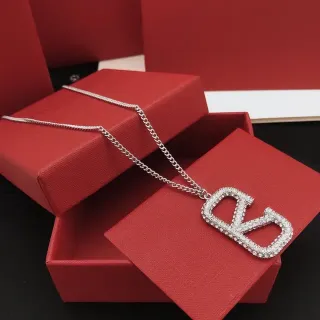 Valentino VLogo Pavé Crystal Silver-Tone Necklace