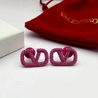 Valentino VLogo Pink Pavé Crystal Double-V Motif Earrings