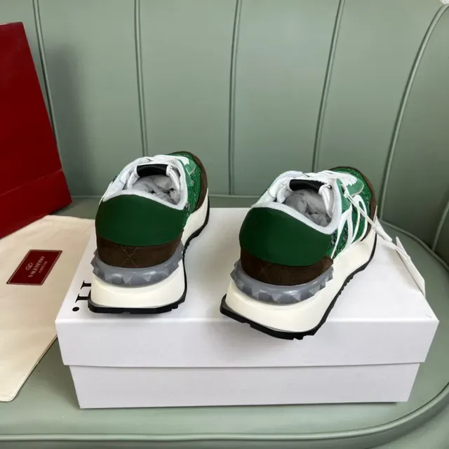 Valentino VLogo Runner Sneakers Lifestyle Vert Marron Imprimé en Dentelle 5