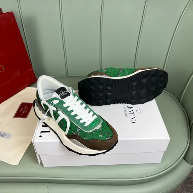 Valentino VLogo Runner Sneakers Lifestyle Vert Marron Imprimé en Dentelle 6