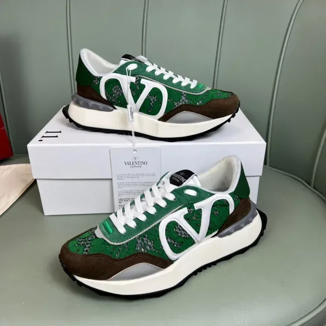 Valentino VLogo Runner Sneakers Lifestyle Vert Marron Imprimé en Dentelle 7