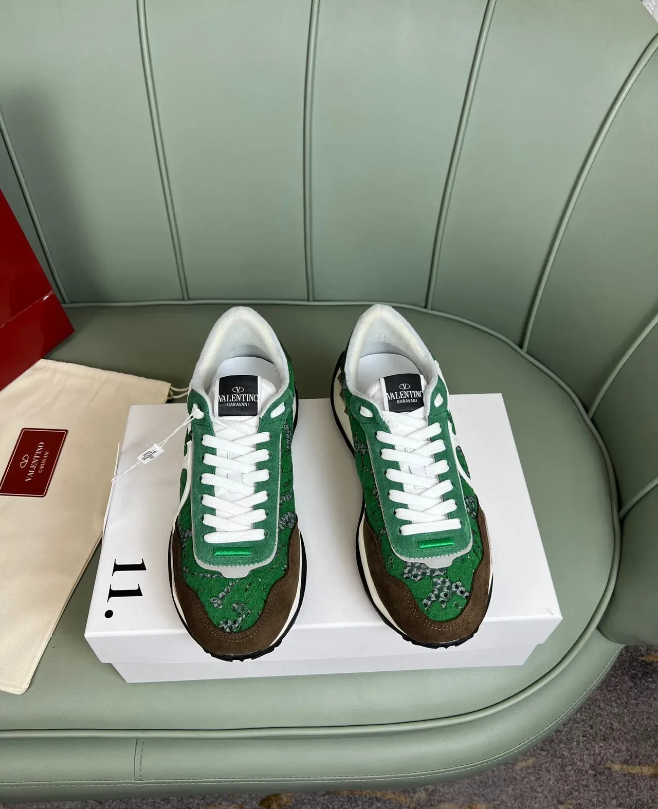 Valentino VLogo Runner Sneakers Lifestyle Vert Marron Imprimé en Dentelle 9