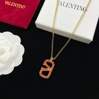 Valentino VLTN Red Crystal Logo Pendant Necklace