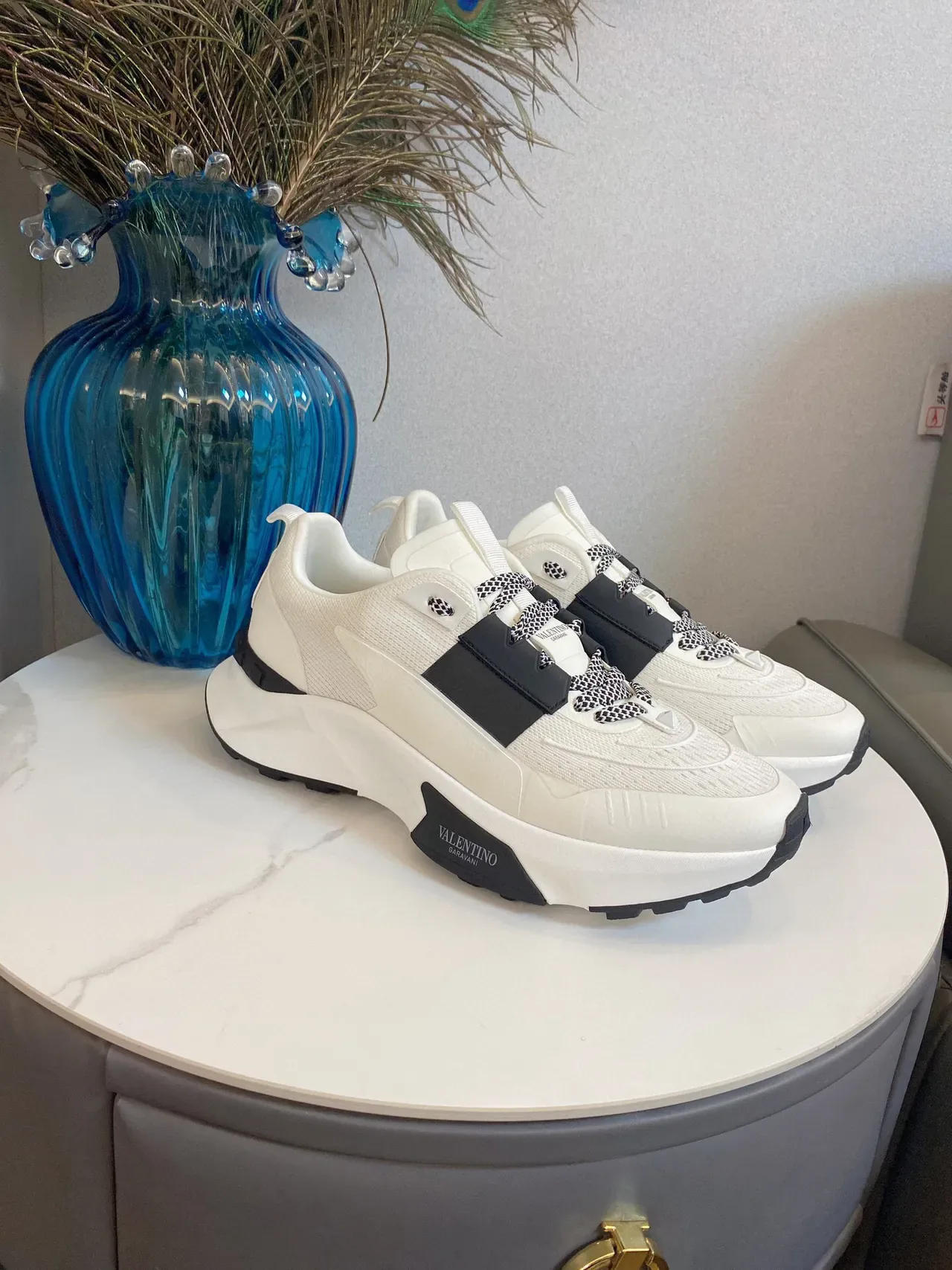 Valentino Branco Preto Chunky Plataforma Sola Malha Tricô Superior Lifestyle Sneakers 2