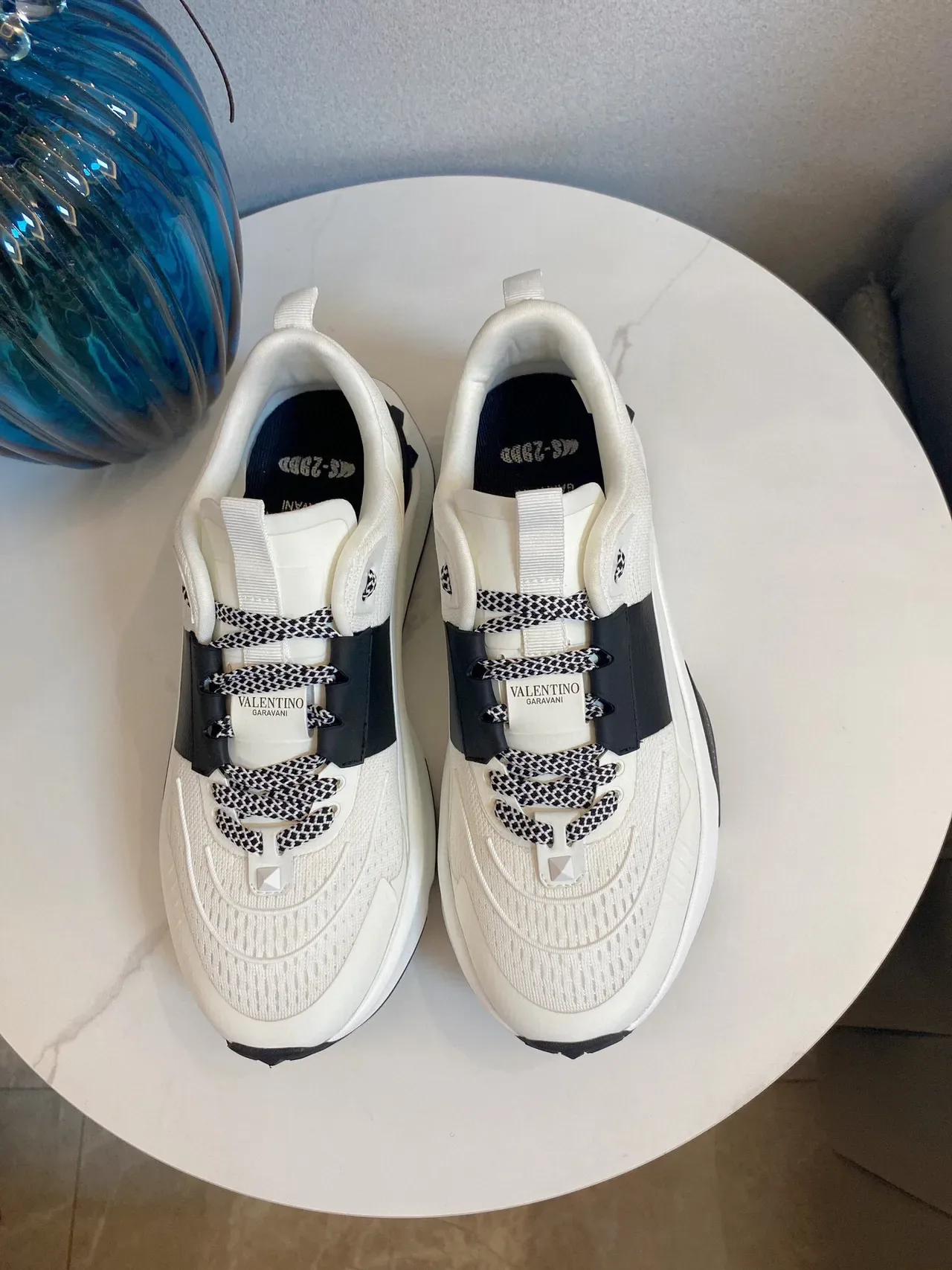 Valentino Branco Preto Chunky Plataforma Sola Malha Tricô Superior Lifestyle Sneakers 3