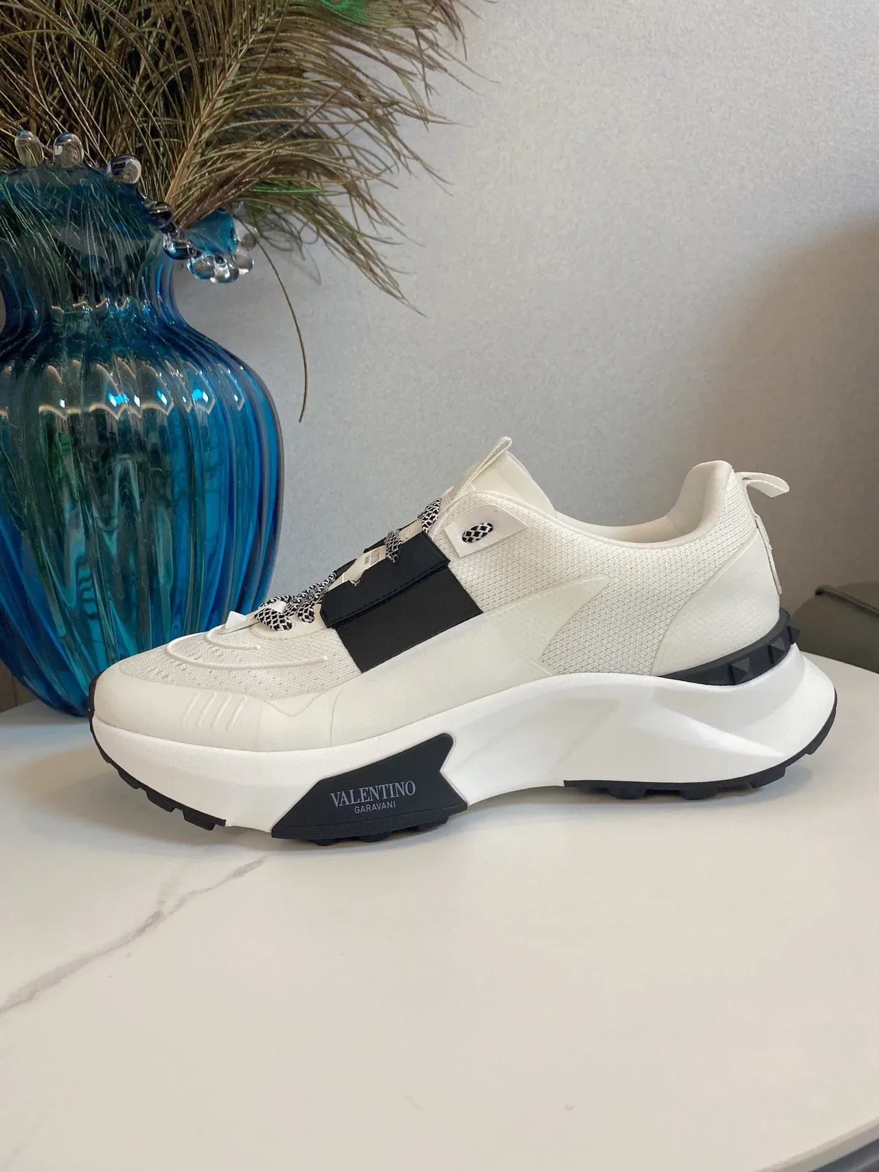 Valentino Branco Preto Chunky Plataforma Sola Malha Tricô Superior Lifestyle Sneakers 5