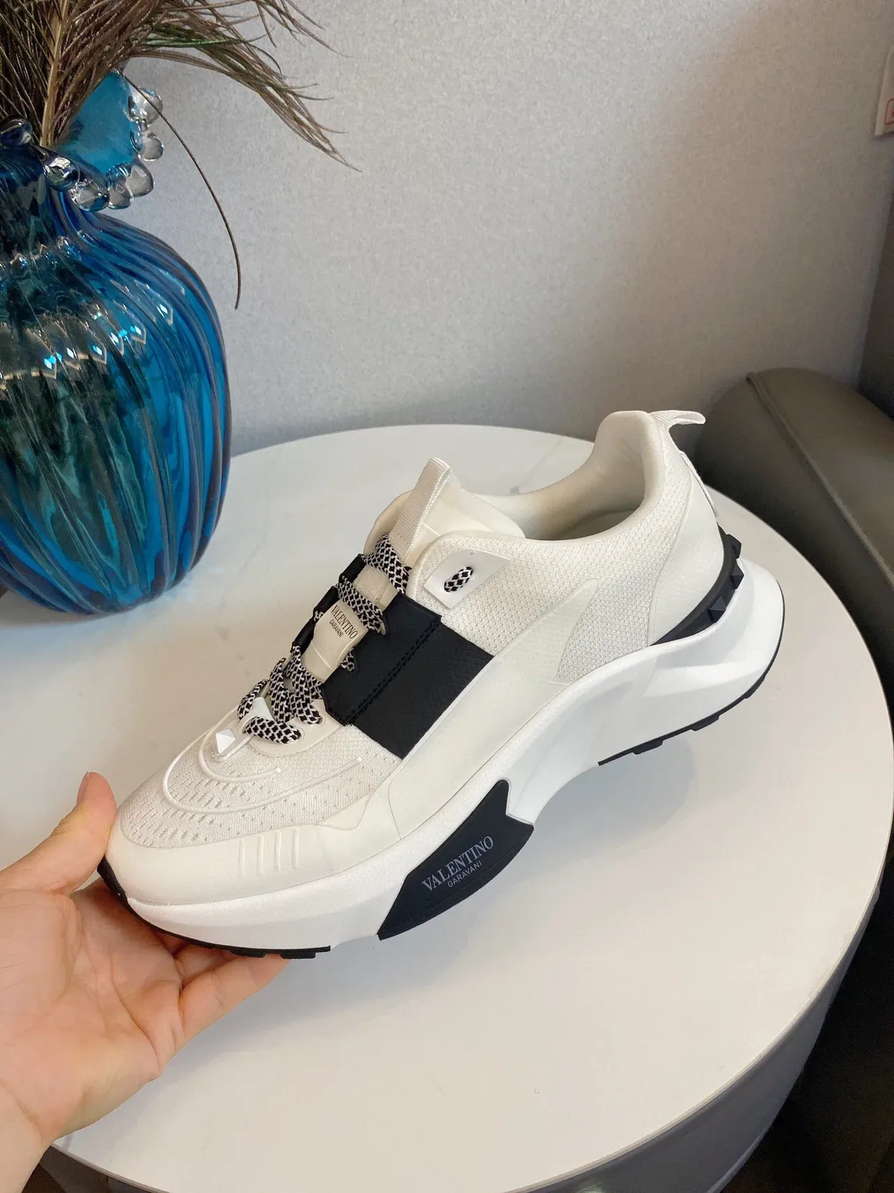Valentino Branco Preto Chunky Plataforma Sola Malha Tricô Superior Lifestyle Sneakers 6