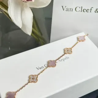 Van Cleef & Arpels Alhambra Five Motif Pink Stone and Pavé Crystal سوار