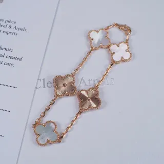 Van Cleef & Arpels Alhambra خمسة أنماط ذهب وردي لؤلؤ أم ومينا غيلوشيه سوار
