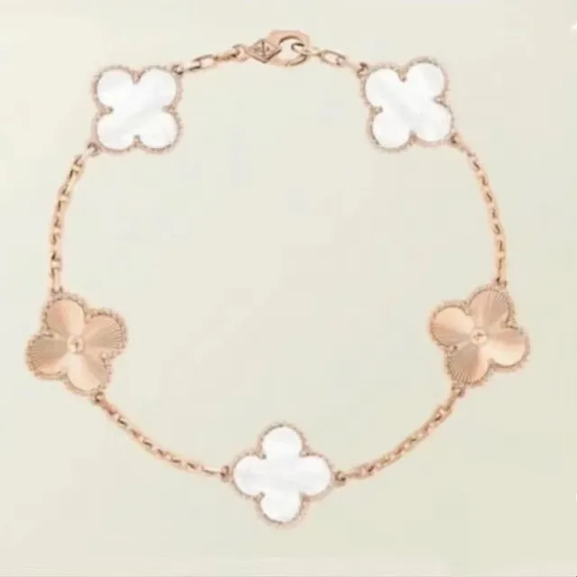 Van Cleef & Arpels Alhambra Cinco Motivos Ouro Rosa Madreperla e Esmalte Guilloché Pulseira 3