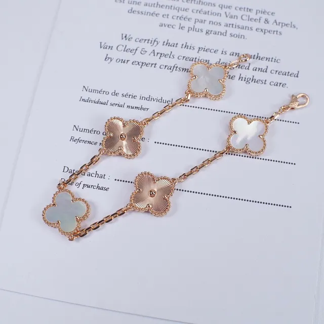 Van Cleef & Arpels Alhambra Cinco Motivos Ouro Rosa Madreperla e Esmalte Guilloché Pulseira 6