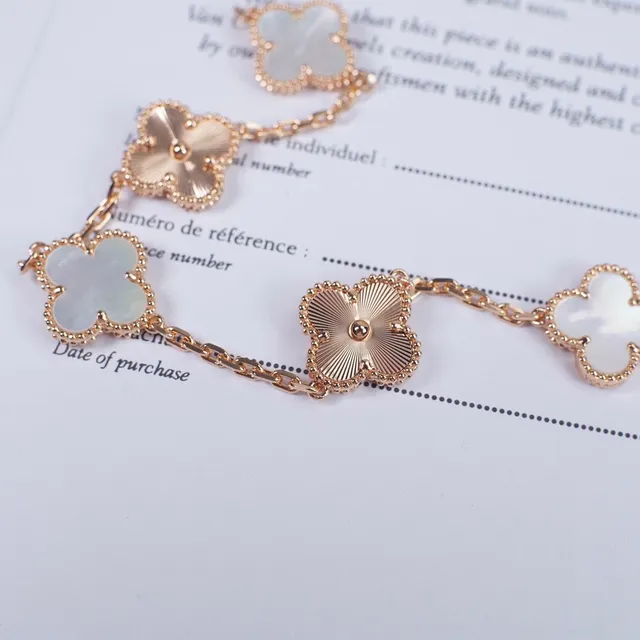 Van Cleef & Arpels Alhambra Cinco Motivos Ouro Rosa Madreperla e Esmalte Guilloché Pulseira 8