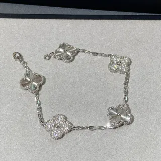 Van Cleef & Arpels Alhambra Five-Motif فضة و Pavé ماس سوار