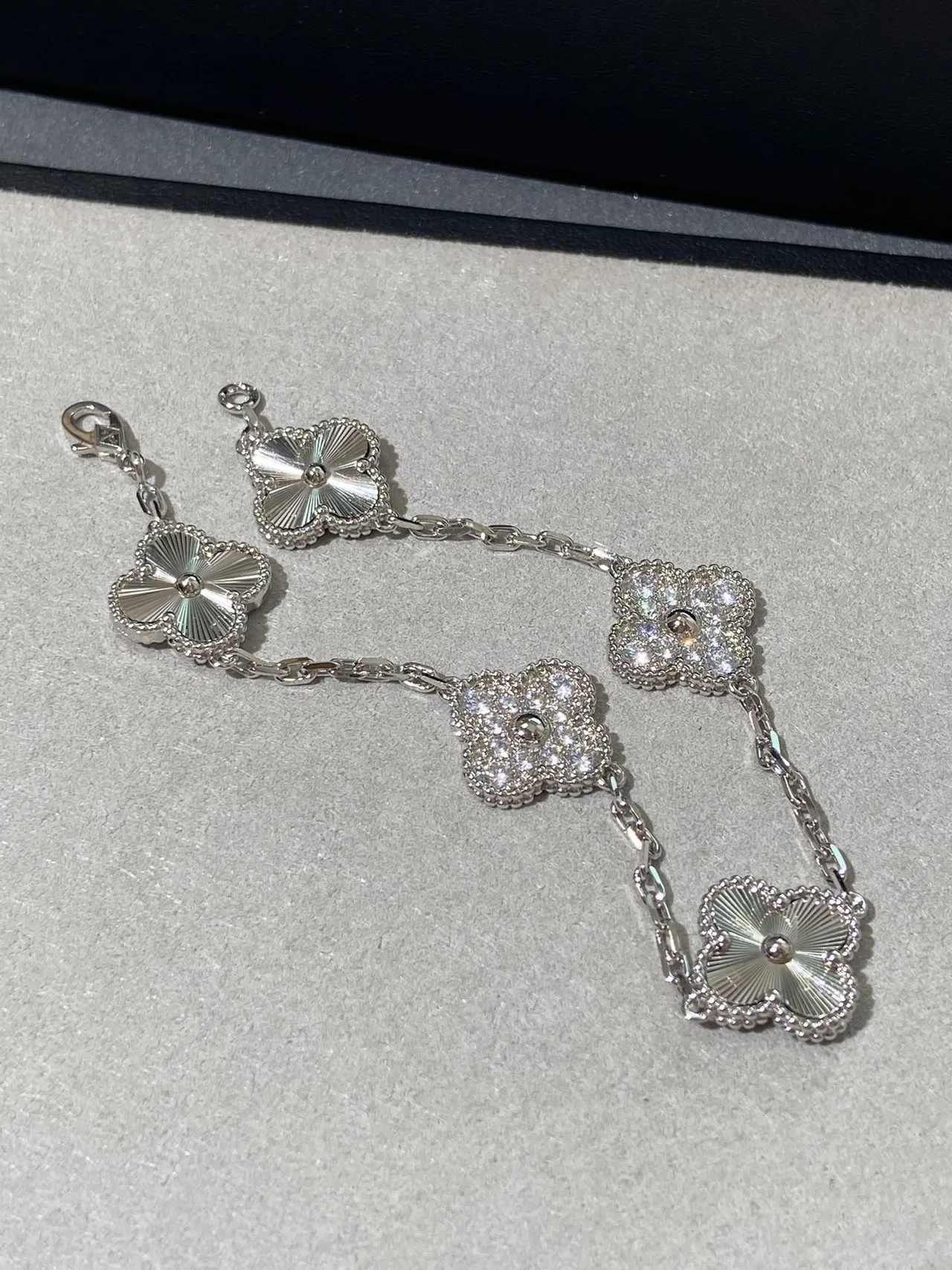 Van Cleef & Arpels Alhambra Five-Motif Silver and Pavé Diamond Bracelet 2